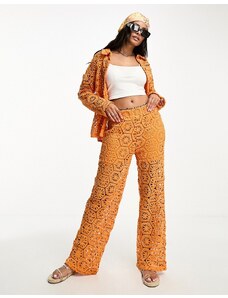 Vero Moda - Pantaloni a fondo ampio arancioni all'uncinetto in coordinato-Arancione