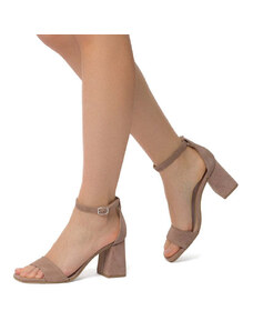 Sandali taupe in pelle scamosciata da donna con tacco a blocco 7 cm Primopiano