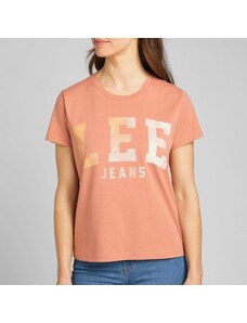 T-shirt corallo da donna con logo sul petto Lee Varsity