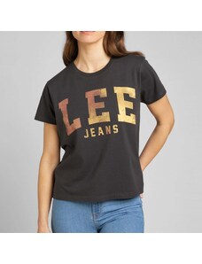 T-shirt nera da donna con logo sul petto Lee Varsity