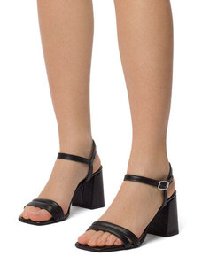 Sandali neri in pelle da donna con tacco a blocco 7 cm Primopiano