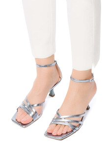 Sandali azzurri laminati da donna con tacco 5 cm Swish Jeans