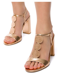 Sandali oro rosa da donna con tacco a blocco 9 cm e strass gioiello Lora Ferres