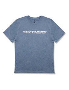 T-shirt blu da uomo con logo sul petto Skechers Motion Tee