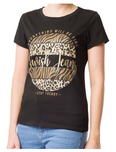 T-shirt nera da donna con stampa animalier Swish Jeans