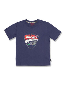 T-shirt blu da bambino con badge sul petto Ducati Corse Chalk