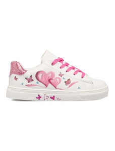 Sneakers bianche e rosa da bambina con cuoricini sul lato Le scarpe di Alice