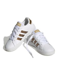 Sneakers bianche da ragazza con strisce oro adidas Grand Court 2.0 K