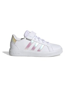 Sneakers bianche da bambina con strisce iridescenti adidas Grand Court 2.0 EL K