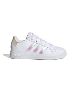 Sneakers bianche da ragazza con strisce iridescenti adidas Grand Court 2.0 K