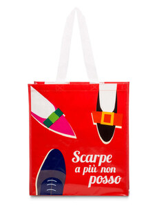 PittaRosso Shopper rossa media in TNT con stampa "Scarpe a più non posso".