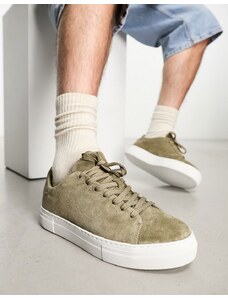 Selected Homme - Sneakers in camoscio kaki con suola spessa-Verde