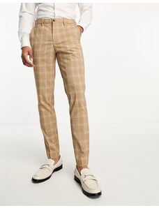 Jack & Jones Premium - Pantaloni da abito super slim beige a quadri-Neutro