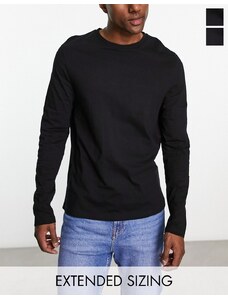 ASOS DESIGN - Confezione da 2 T-shirt a maniche lunghe girocollo nere-Black