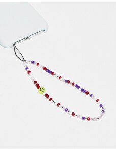 My Accessories - Charm per smartphone con perline viola e faccina sorridente