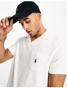 Polo Ralph Lauren - Polo in spugna di cotone bianca con tasca e logo in coordinato-Bianco