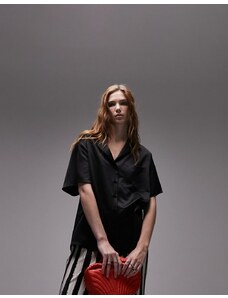 Topshop - Camicia a maniche corte nera in raso-Nero