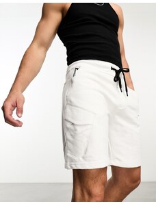 Bershka - Pantaloncini cargo in jersey bianchi-Bianco