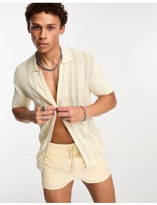 Jack & Jones Originals - Camicia comoda in maglia color crema con bottoni-Bianco