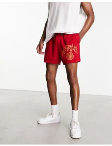 ASOS DESIGN - Pantaloncini oversize in rete rossa con stampa stile college-Rosso
