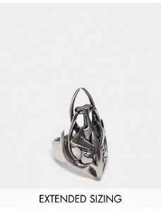 ASOS DESIGN - Anello in acciaio inossidabile resistente all'acqua color argento brunito con design a teschio di animale