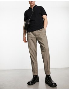 ASOS DESIGN - Pantaloni affusolati eleganti microtesturizzati color pietra con risvolto-Neutro