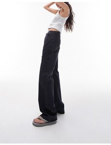 Topshop - Pantaloni cargo dritti a vita bassa con tasche oversize grigio chiaro