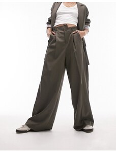 Topshop - Pantaloni a fondo ampio asimmetrici grigio scuro slavato in coordinato-Giallo