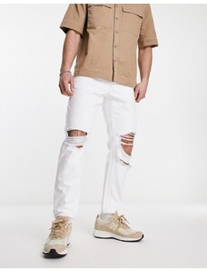 ASOS DESIGN - Jeans rigidi classici bianchi con strappi sulle ginocchia-Bianco