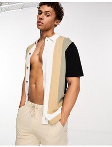 Selected Homme - Camicia in maglia beige color block-Neutro