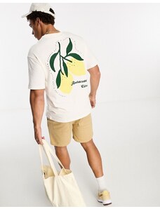 Selected Homme - T-shirt oversize bianco sporco con stampa di limoni sul retro