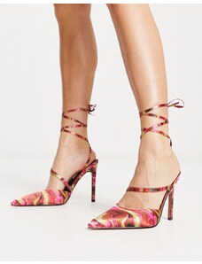 ASOS DESIGN - Pride - Scarpe con tacco alto allacciate alla caviglia con stampa marmorizzata-Multicolore