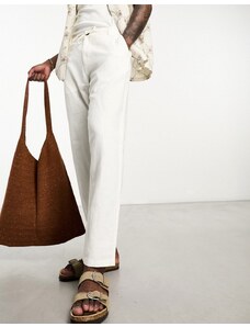 Selected Homme - Pantaloni slim affusolati in misto lino bianchi-Bianco