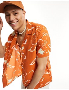 ASOS DESIGN - Camicia comoda arancione a fiori con rever