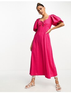 Mango - Vestito midi rosa con incrocio sul davanti e maniche a sbuffo