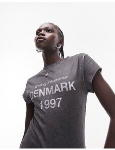 Topshop - T-shirt mini antracite con grafica Denmark-Grigio