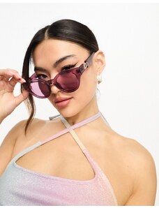 Le Specs - Deja Nu - Occhiali da sole rotondi rosa trasparenti da festival