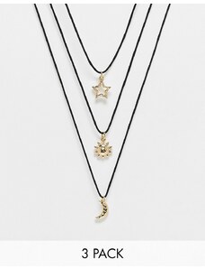 ASOS DESIGN - Confezione da 3 collane in corda con design celestiale dorato-Oro