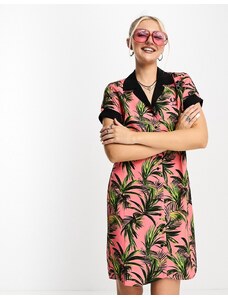 Fred Perry - Vestito camicia color corallo caldo con stampa di palme-Bianco