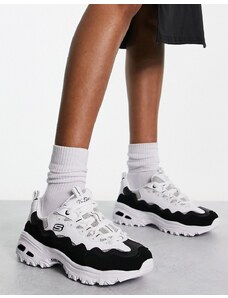 Skechers - D'Lites - Sneakers con motivo ondulato a strati in pelle nera e bianca-Nero