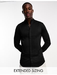 ASOS DESIGN - Camicia da abito elegante skinny in rasatello nero con pettorina