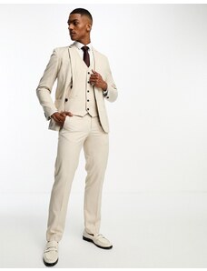Ben Sherman - Pantaloni da abito slim elasticizzati effetto lino color crema-Bianco
