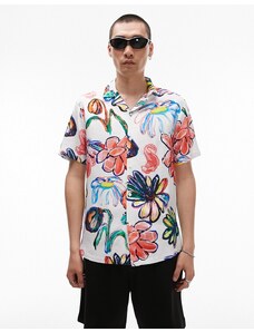 Topman - Camicia a maniche corte vestibilità classica con rever e stampa di fiori multicolore