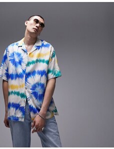 Topman - Camicia a maniche corte vestibilità classica multicolore tie-dye con rever