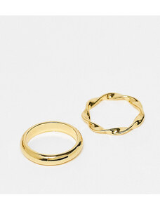 ASOS DESIGN - Confezione da 2 anelli placcati oro 14 carati con design intrecciato