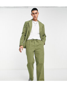 Reclaimed Vintage - Pantaloni estivi kaki dritti comodi in coordinato-Verde