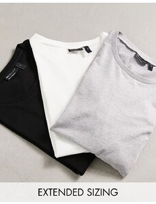 ASOS DESIGN - Confezione da 3 T-shirt girocollo multicolore a maniche lunghe