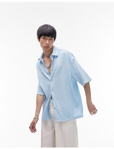 Topman - Camicia testurizzata a maniche corte azzurra comoda-Blu