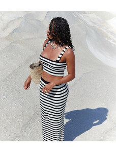 4th & Reckless x Loz Vassallo - Zoe - Crop top da spiaggia a fascia in maglia a righe bianche e nere in coordinato-Multicolore