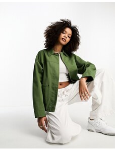 ASOS DESIGN - Camicia giacca in cotone leggero kaki scuro con tasche-Verde